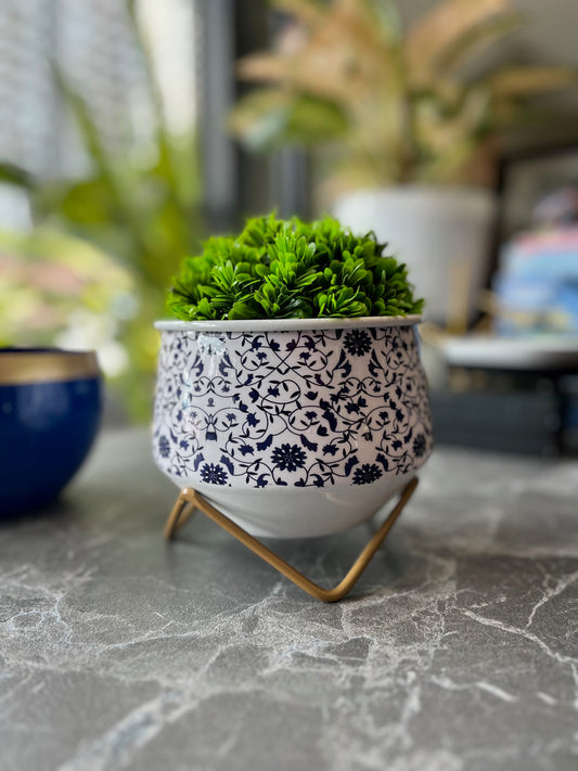 OurBalconyGarden Blue Foral Metal Pot B311